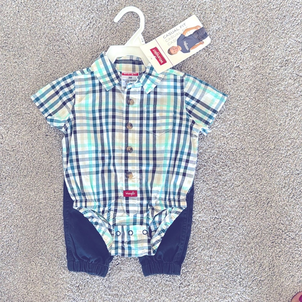 NWT plaid collared short and pants - 3mo baby boy